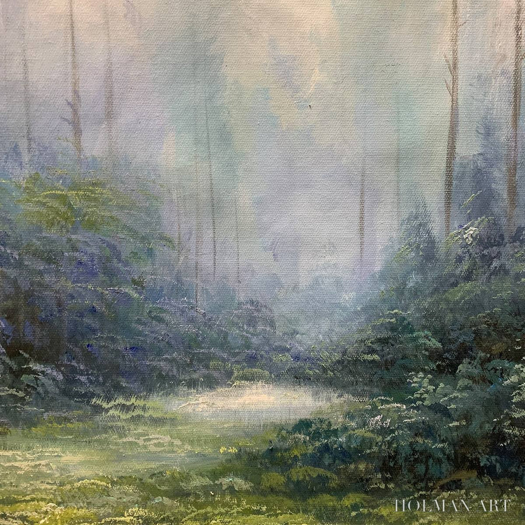 HOLMAN ART Forest Whispers – Panoramic Misty Forest Oil Painting - image 5
