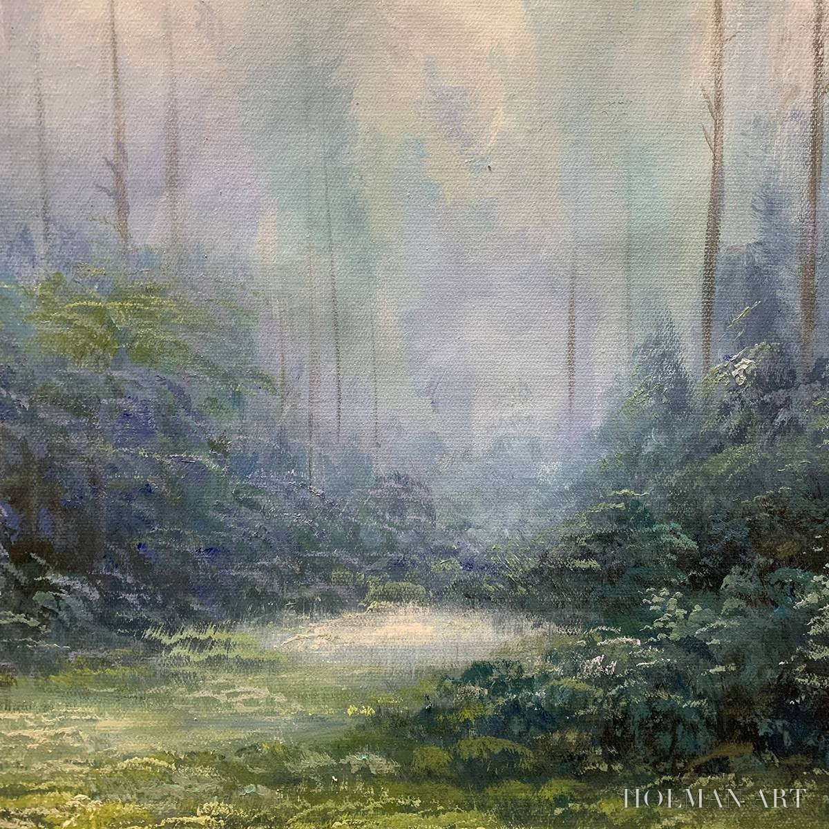 HOLMAN ART Forest Whispers – Panoramic Misty Forest Oil Painting - image 5