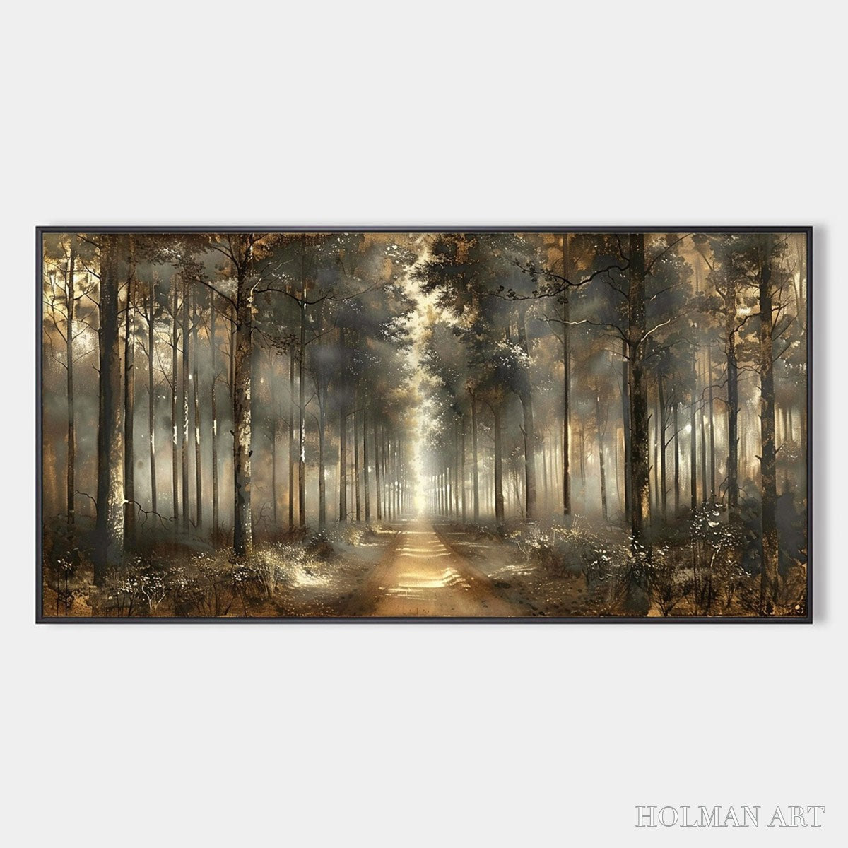 HOLMAN ART Forest Path – Panoramic Misty Forest Landscape Oil Painting - image 1