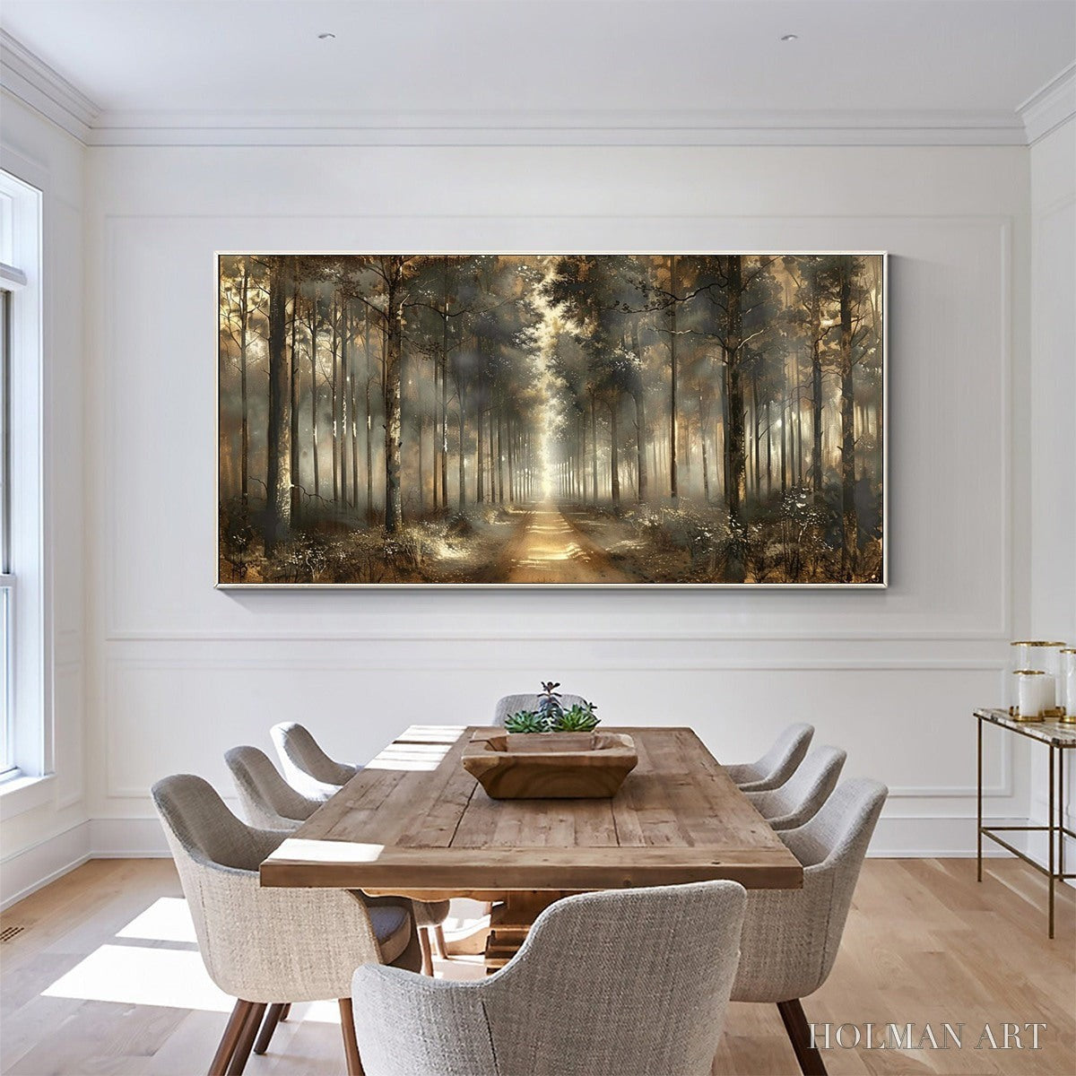 HOLMAN ART Forest Path – Panoramic Misty Forest Landscape Oil Painting - image 2
