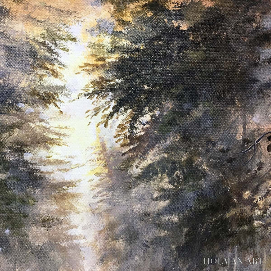 HOLMAN ART Forest Path – Panoramic Misty Forest Landscape Oil Painting - image 3