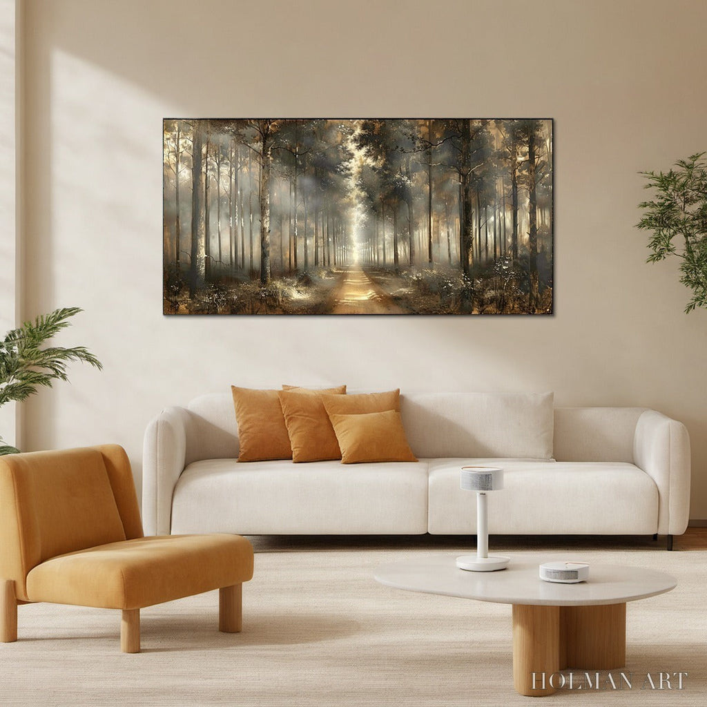 HOLMAN ART Forest Path – Panoramic Misty Forest Landscape Oil Painting - image 4