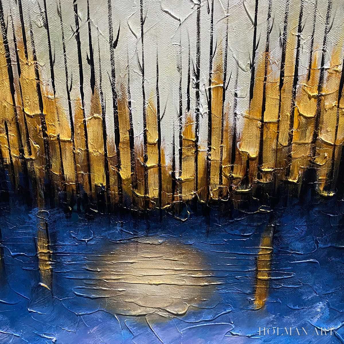 HOLMAN ART Golden Forest Reflection – Textured Landscape Oil Painting - image 3