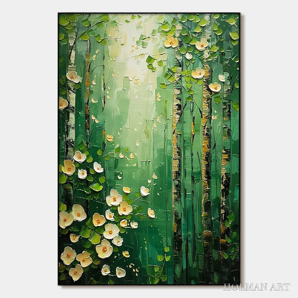 HOLMAN ART Forest Bloom – Textured Impasto Forest and Flowers Oil Painting - image 1