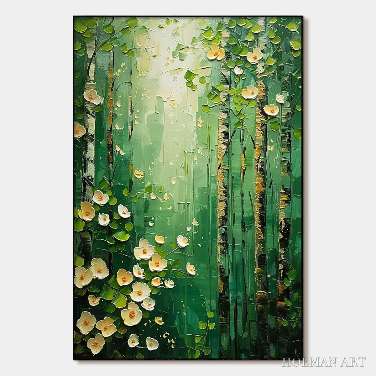 HOLMAN ART Forest Bloom – Textured Impasto Forest and Flowers Oil Painting - image 1