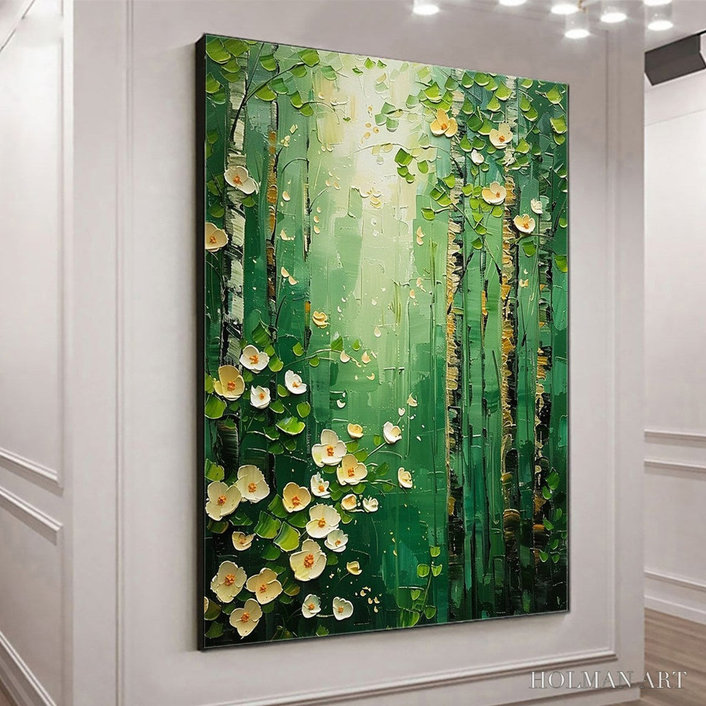 HOLMAN ART Forest Bloom – Textured Impasto Forest and Flowers Oil Painting - image 4