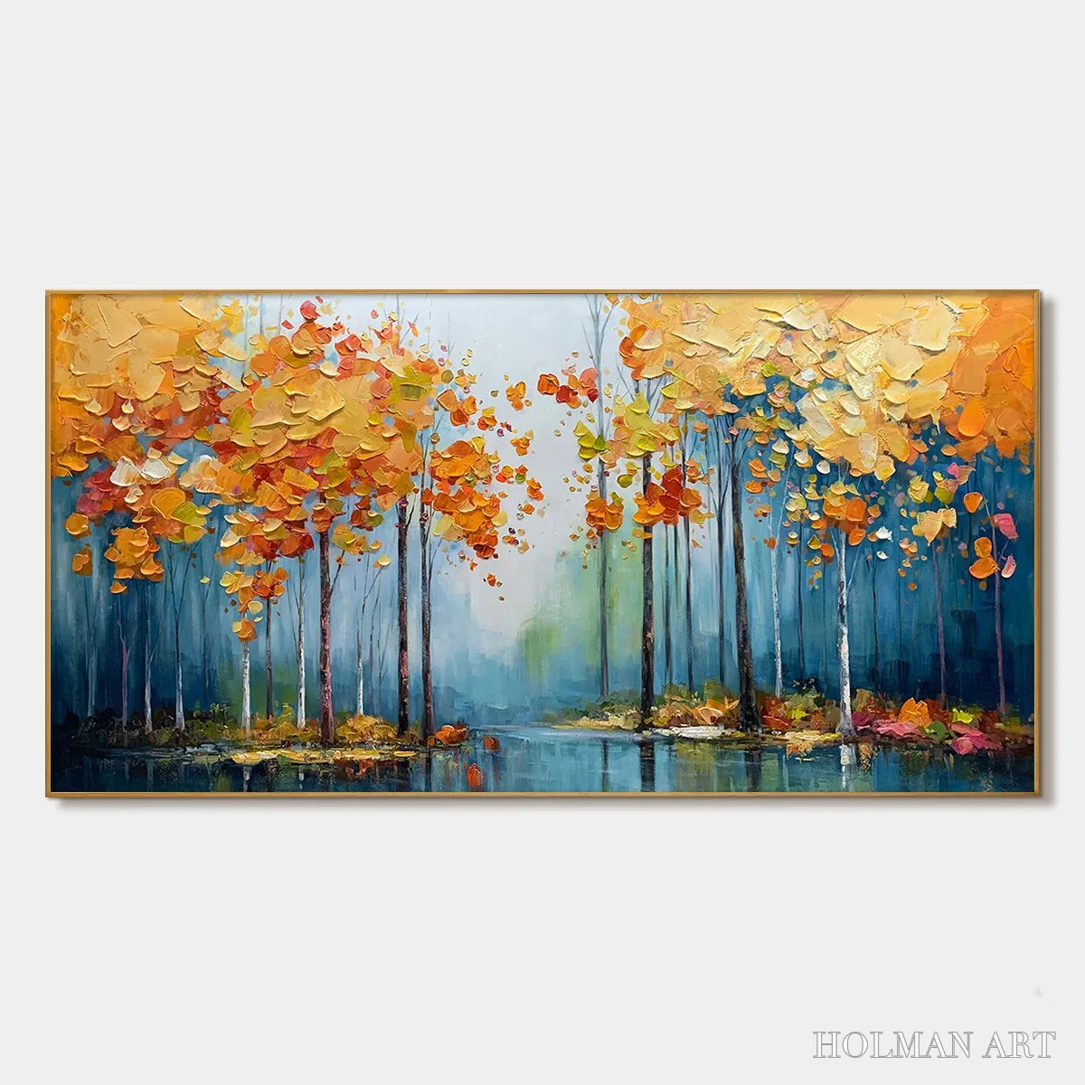 HOLMAN ART Autumn Reflections – Colorful Autumn Forest Landscape Oil Painting - image 1