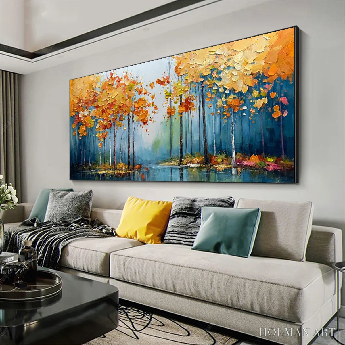 HOLMAN ART Autumn Reflections – Colorful Autumn Forest Landscape Oil Painting - image 4