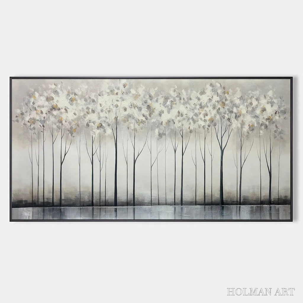 HOLMAN ART Silver Birch Mist – Forest Landscape Painting in Grey and White - image 1