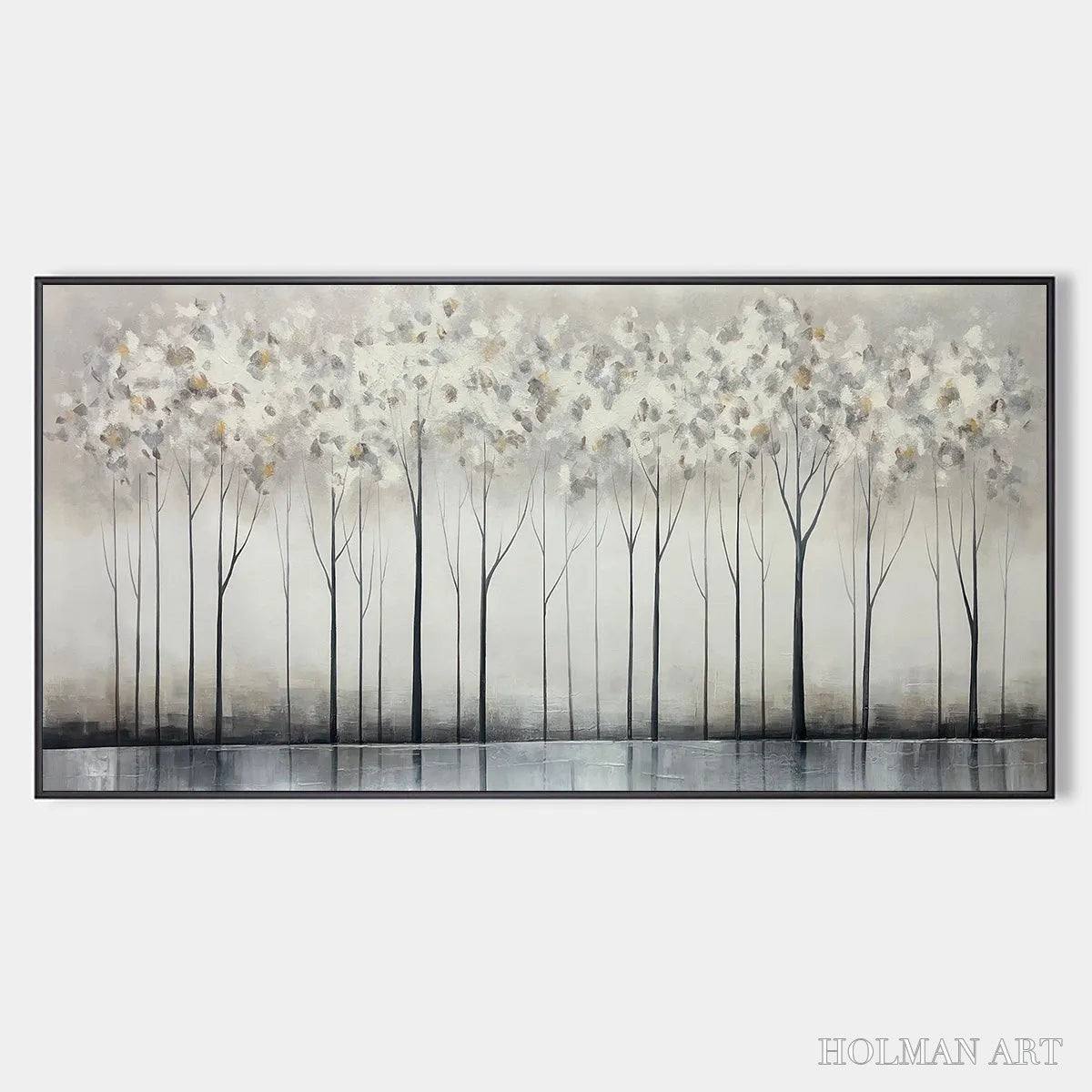 HOLMAN ART Silver Birch Mist – Forest Landscape Painting in Grey and White - image 1