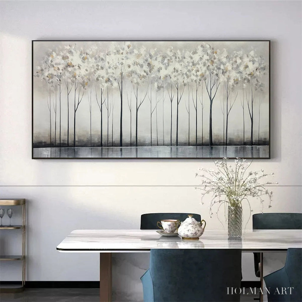 HOLMAN ART Silver Birch Mist – Forest Landscape Painting in Grey and White - image 5