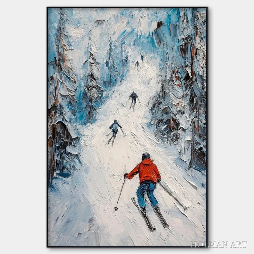 HOLMAN ART First Run – Textured Impasto Skiing Painting on Vertical Canvas - image 1