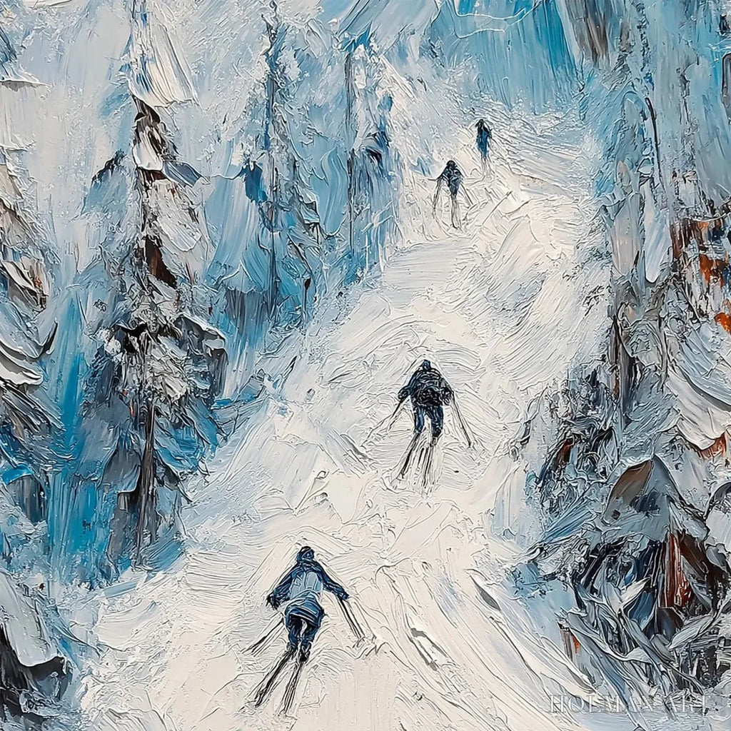 HOLMAN ART First Run – Textured Impasto Skiing Painting on Vertical Canvas - image 3