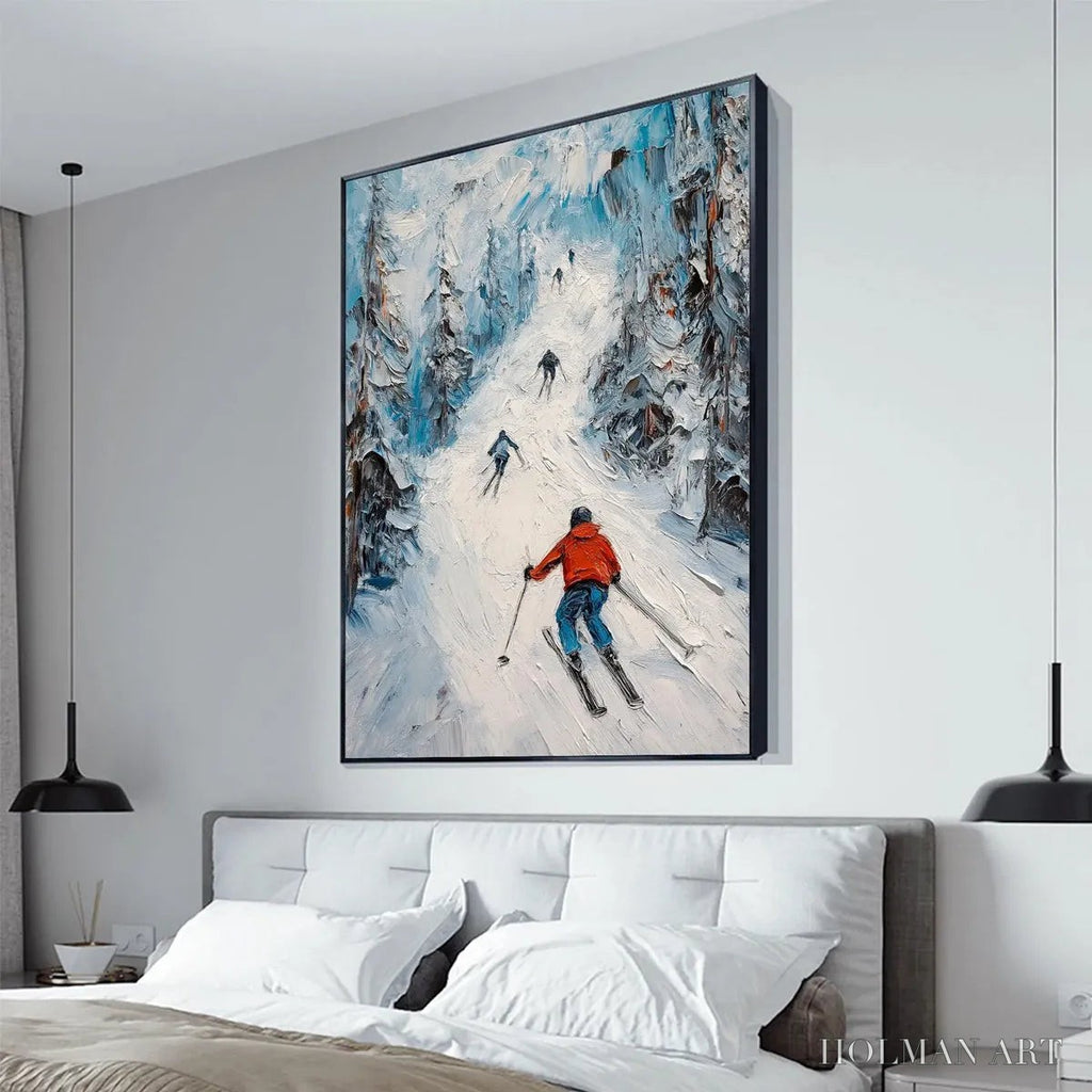 HOLMAN ART First Run – Textured Impasto Skiing Painting on Vertical Canvas - image 4
