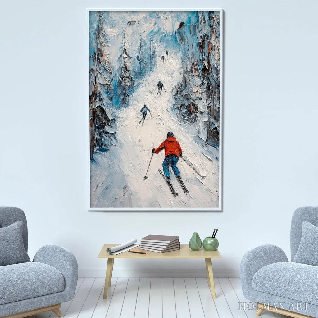 HOLMAN ART First Run – Textured Impasto Skiing Painting on Vertical Canvas - image 5
