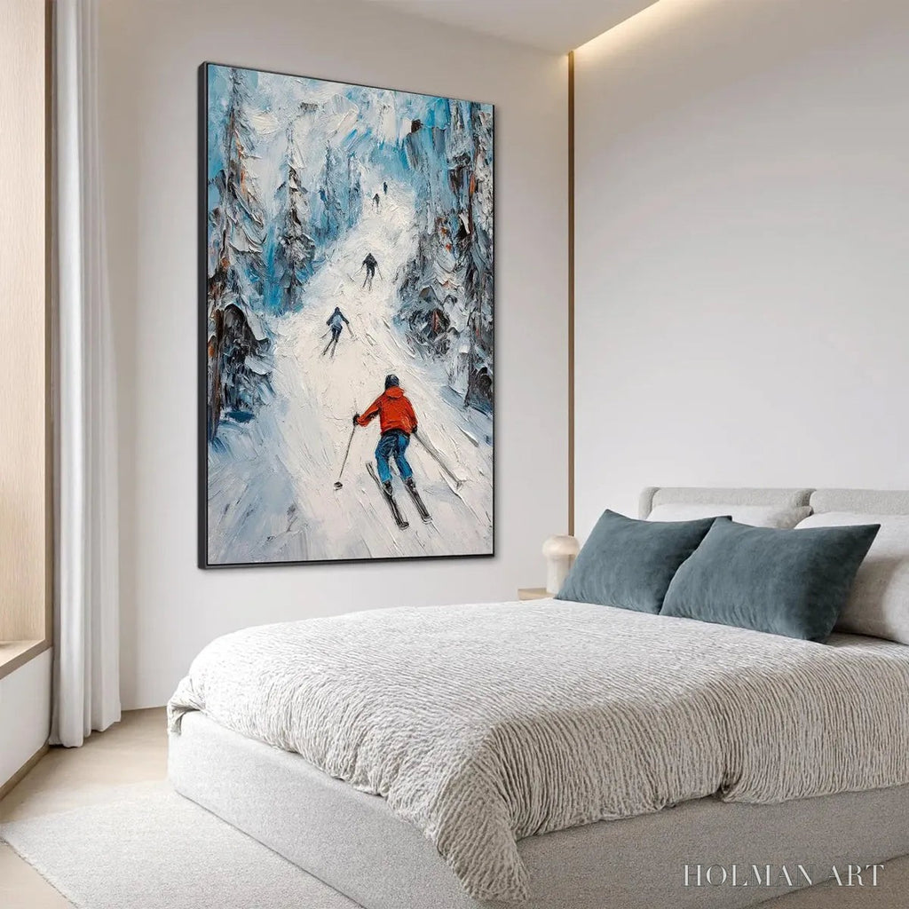 HOLMAN ART First Run – Textured Impasto Skiing Painting on Vertical Canvas - image 6