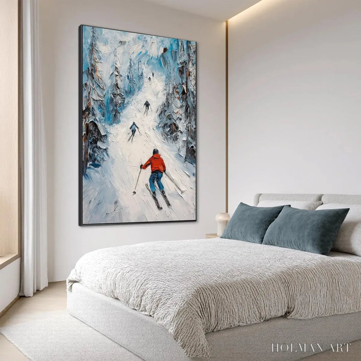 HOLMAN ART First Run – Textured Impasto Skiing Painting on Vertical Canvas - image 6