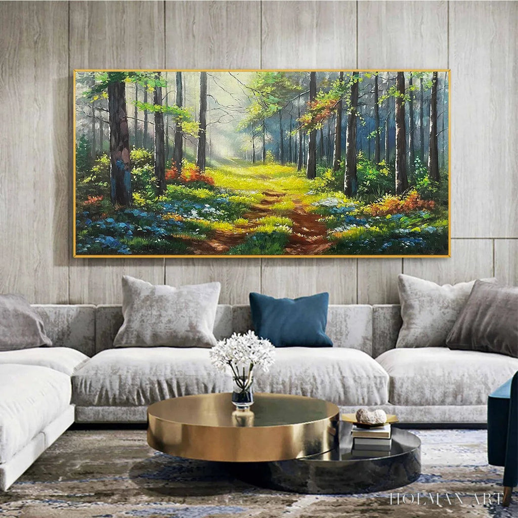 HOLMAN ART Forest Path – Forest Landscape Painting, Nature Trail, Green, Living Room, Bedroom, Office - image 4