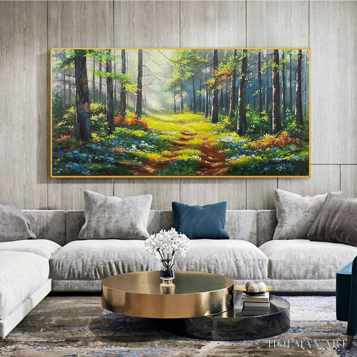 HOLMAN ART Forest Path – Forest Landscape Painting, Nature Trail, Green, Living Room, Bedroom, Office - image 4
