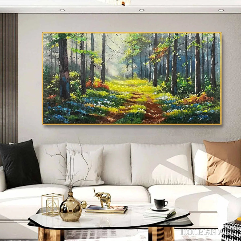 HOLMAN ART Forest Path – Forest Landscape Painting, Nature Trail, Green, Living Room, Bedroom, Office - image 5