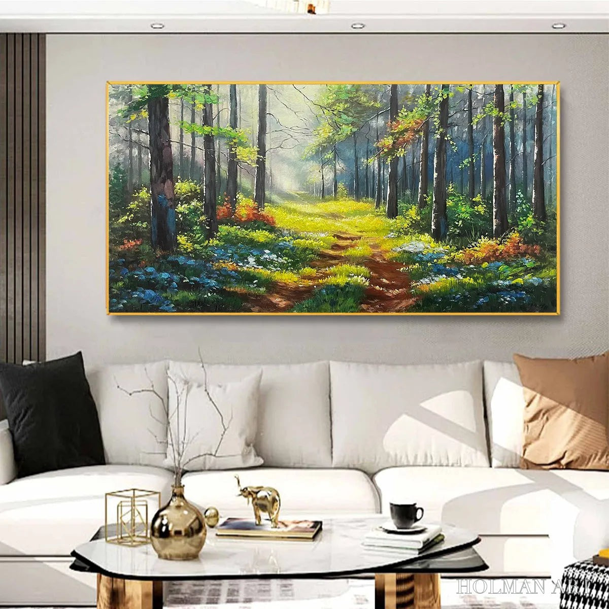 HOLMAN ART Forest Path – Forest Landscape Painting, Nature Trail, Green, Living Room, Bedroom, Office - image 5