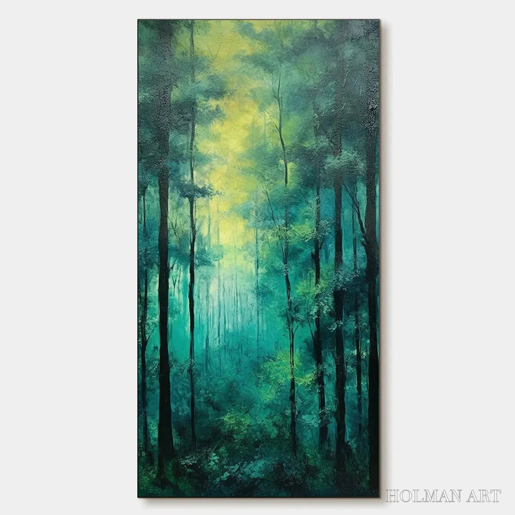HOLMAN ART Emerald Forest Path – Vertical Forest Painting, Green Woodland Scene, Nature , Living Room - image 1
