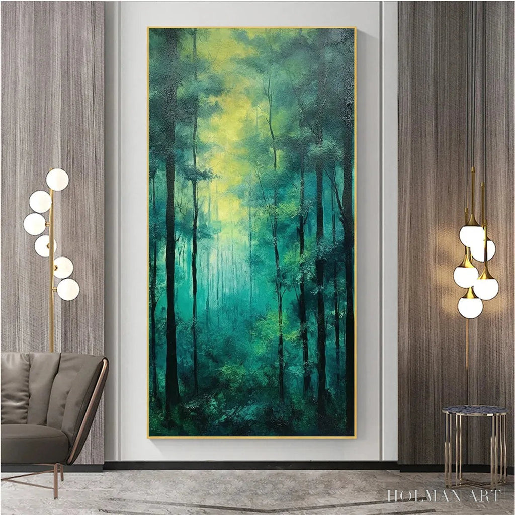 HOLMAN ART Emerald Forest Path – Vertical Forest Painting, Green Woodland Scene, Nature , Living Room - image 2
