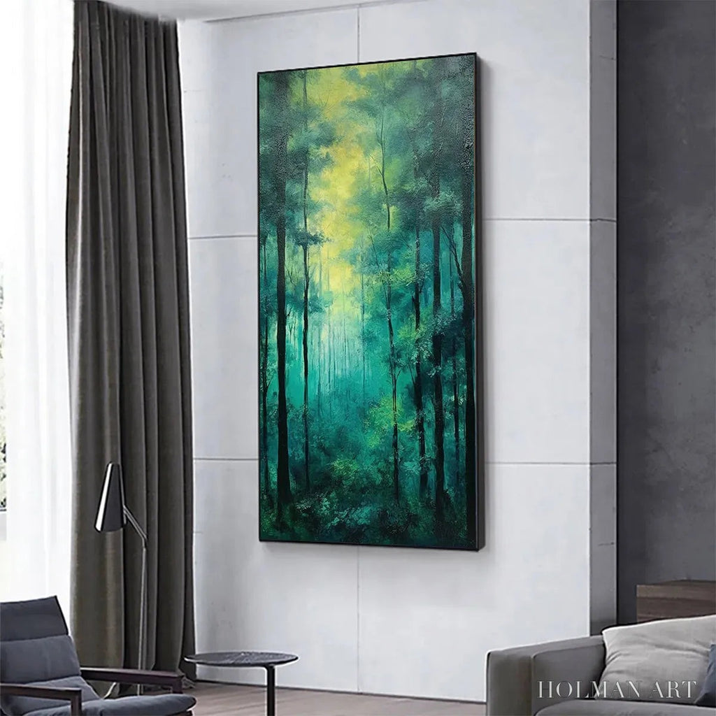 HOLMAN ART Emerald Forest Path – Vertical Forest Painting, Green Woodland Scene, Nature , Living Room - image 4