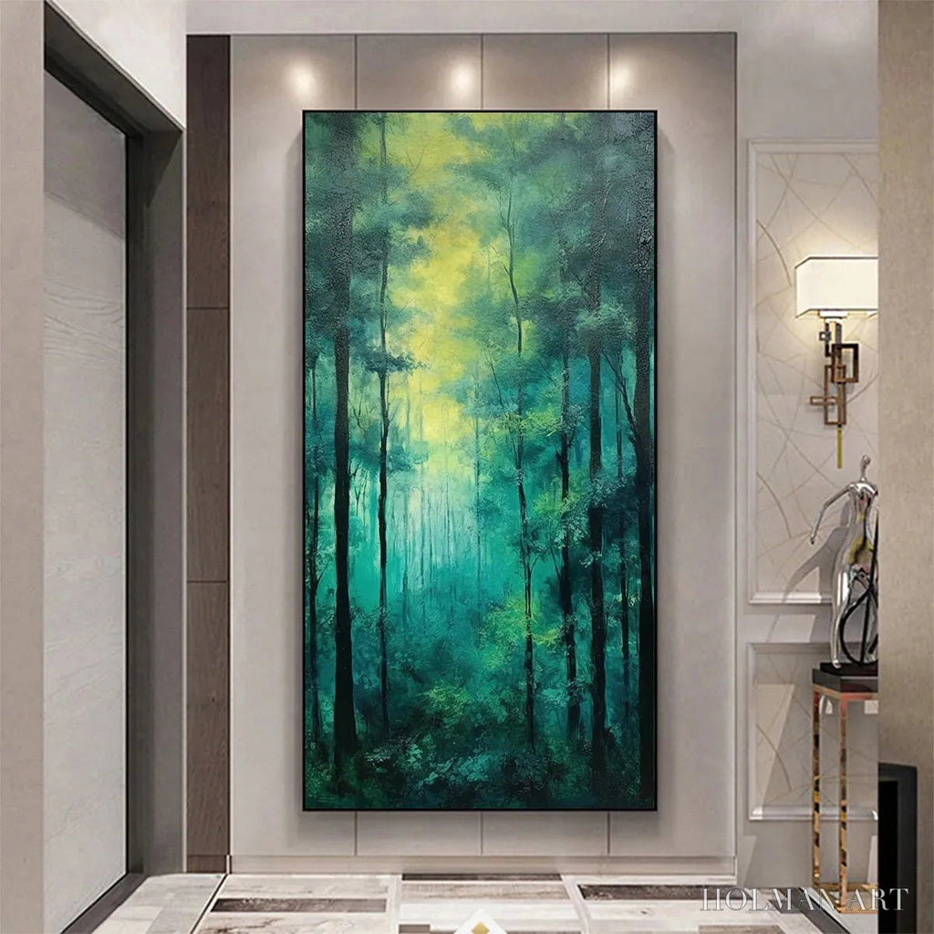 HOLMAN ART Emerald Forest Path – Vertical Forest Painting, Green Woodland Scene, Nature , Living Room - image 5