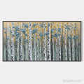 HOLMAN ART Golden Birch Grove – Textured Birch Tree Painting, Gold and Green , Horizontal Canvas, Forest Decor - image 1