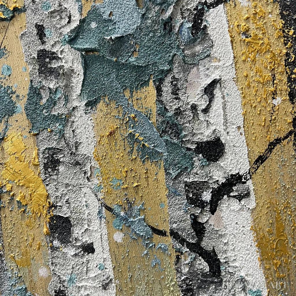 HOLMAN ART Golden Birch Grove – Textured Birch Tree Painting, Gold and Green , Horizontal Canvas, Forest Decor - image 3