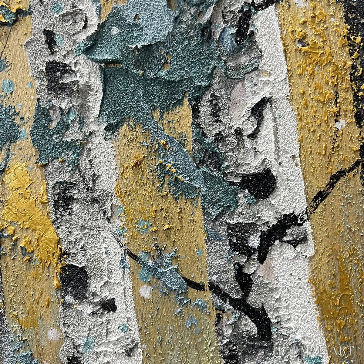 HOLMAN ART Golden Birch Grove – Textured Birch Tree Painting, Gold and Green , Horizontal Canvas, Forest Decor - image 3