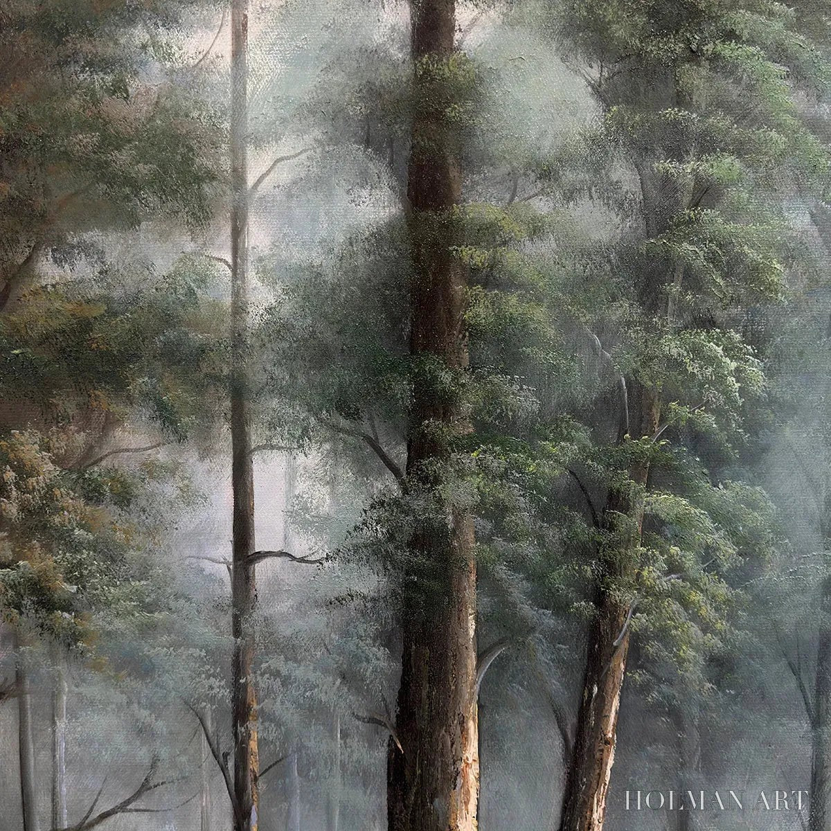 HOLMAN ART Forest Path – Panoramic Forest Painting with Stream, Misty Landscape, Canvas - image 3