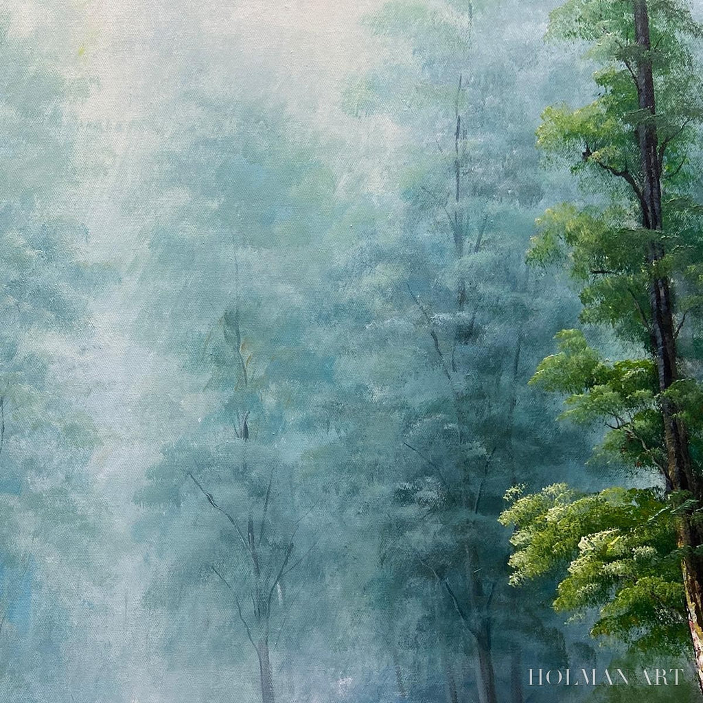HOLMAN ART Forest Path – Panoramic Forest Painting with Stream, Misty Landscape, Canvas - image 6