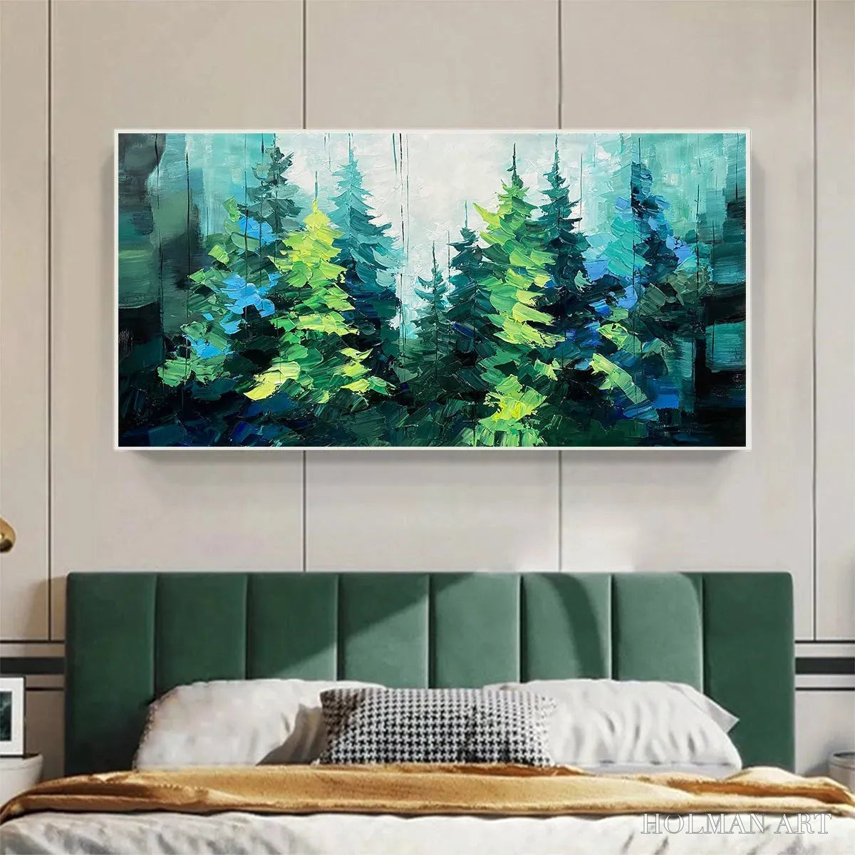 HOLMAN ART Emerald Forest – Panoramic Landscape Painting of an Evergreen Forest, Textured Impasto, Modern , Green - image 4