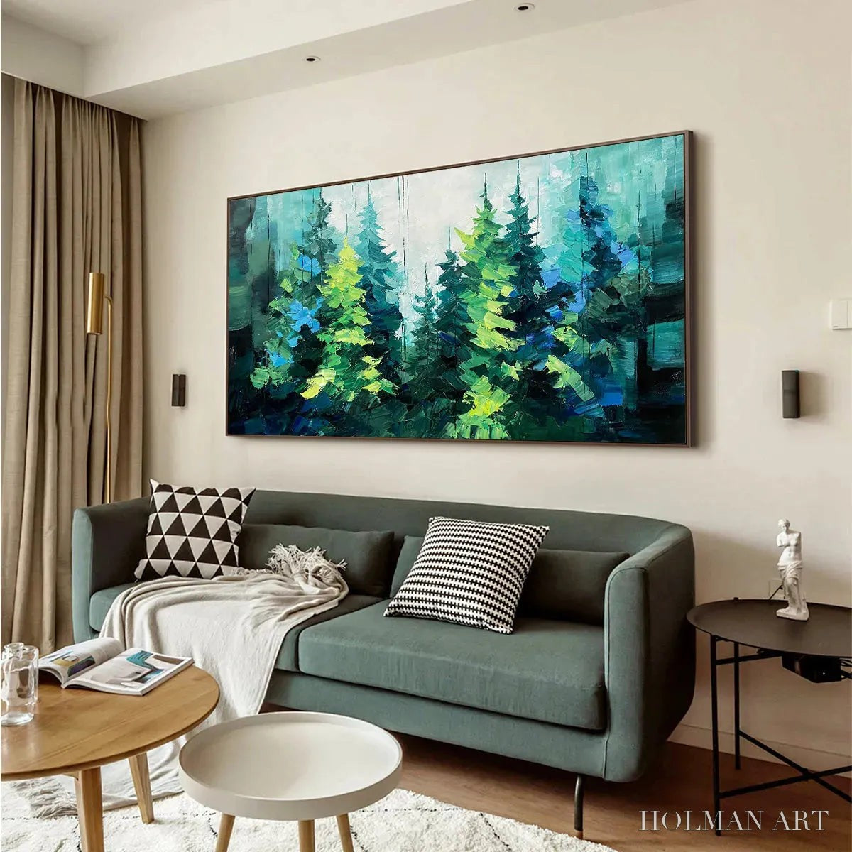HOLMAN ART Emerald Forest – Panoramic Landscape Painting of an Evergreen Forest, Textured Impasto, Modern , Green - image 5