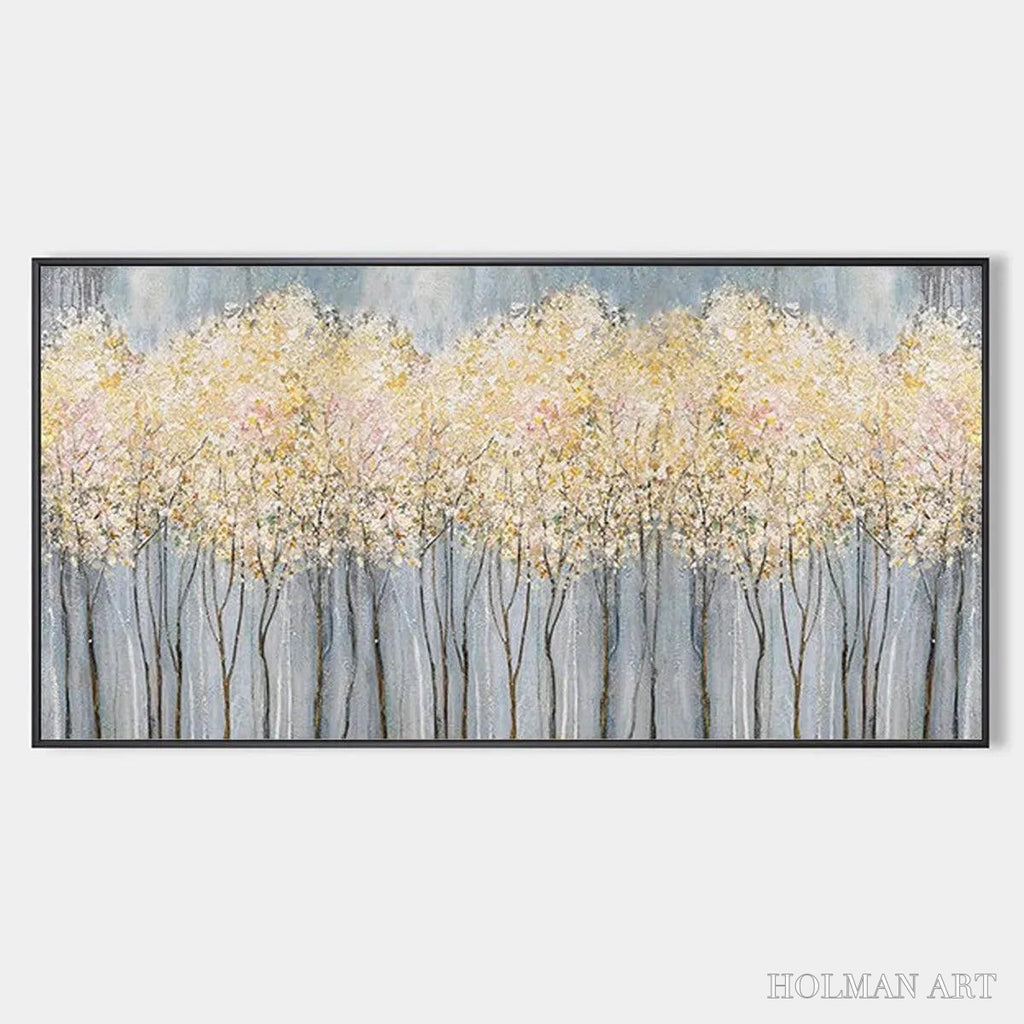 HOLMAN ART Golden Haze – Panoramic Landscape Painting, Textured Trees - image 1