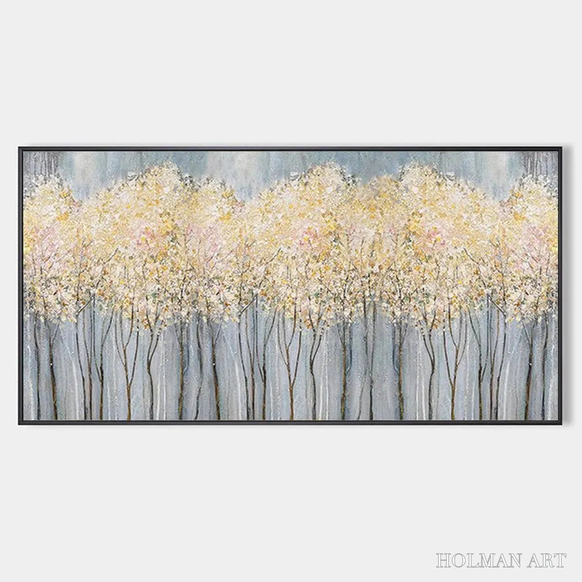 HOLMAN ART Golden Haze – Panoramic Landscape Painting, Textured Trees - image 1