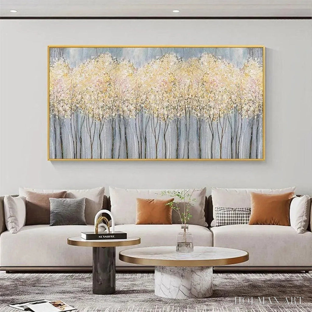 HOLMAN ART Golden Haze – Panoramic Landscape Painting, Textured Trees - image 2