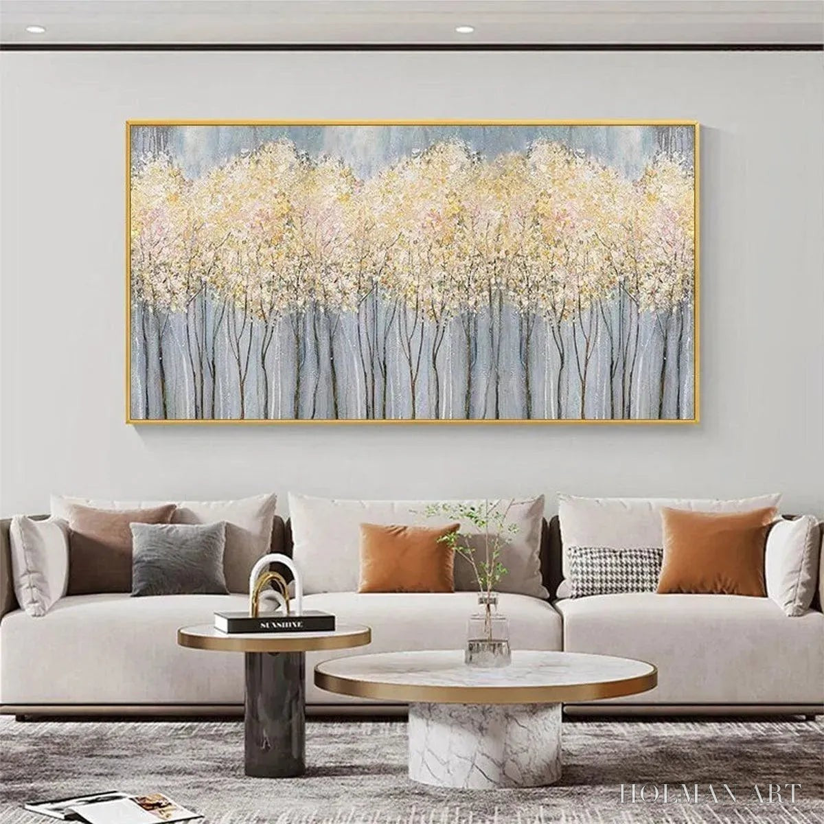 HOLMAN ART Golden Haze – Panoramic Landscape Painting, Textured Trees - image 2