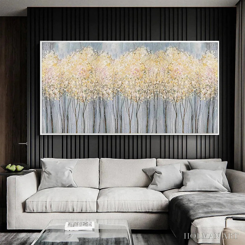 HOLMAN ART Golden Haze – Panoramic Landscape Painting, Textured Trees - image 3
