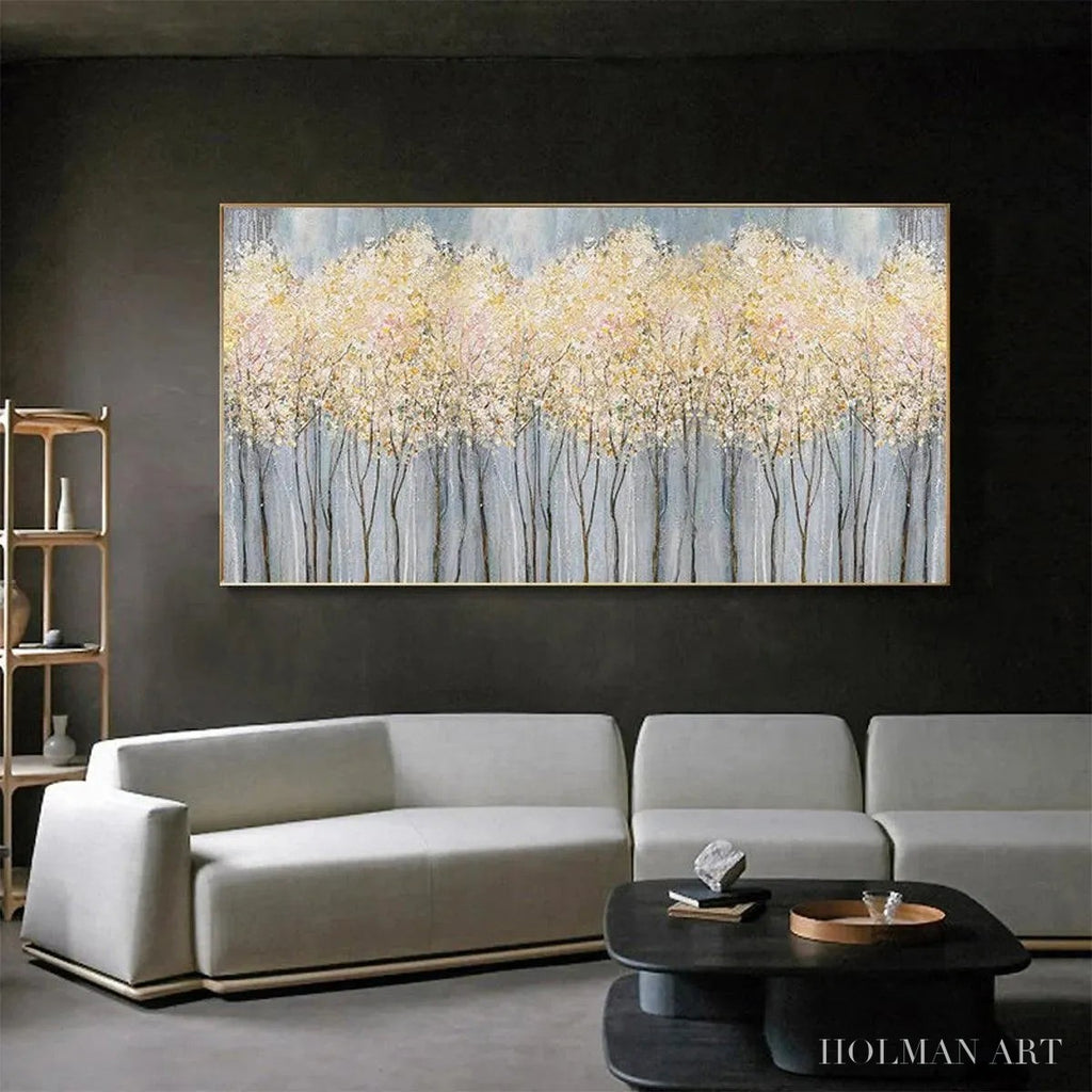 HOLMAN ART Golden Haze – Panoramic Landscape Painting, Textured Trees - image 5