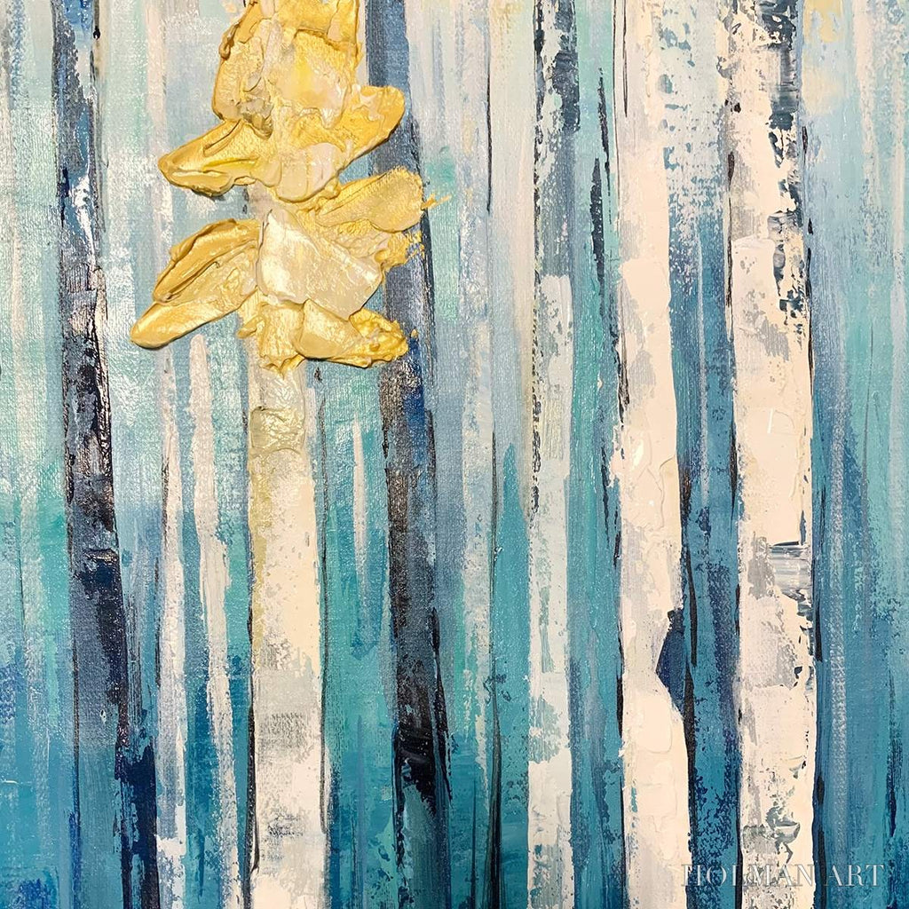HOLMAN ART Azure Forest – Vertical Abstract Forest Oil Painting with Gold Leaf - image 3