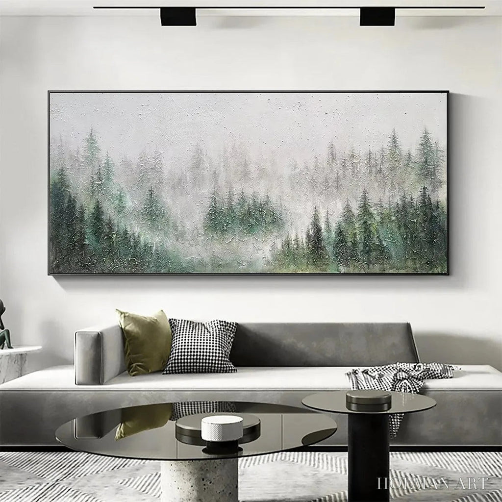 HOLMAN ART Emerald Mist – Panoramic Misty Forest Landscape Oil Painting - image 5