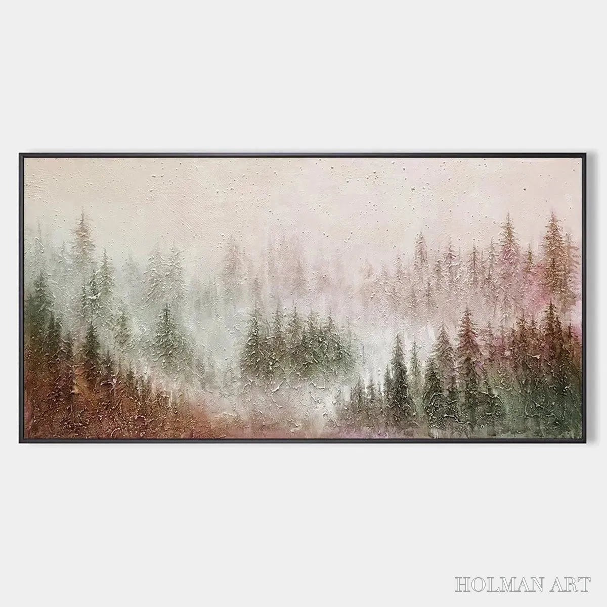 HOLMAN ART Misty Pines – Panoramic Misty Forest Landscape Oil Painting - image 1