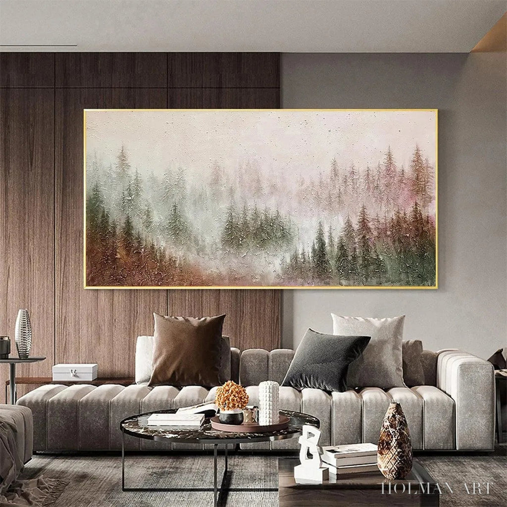 HOLMAN ART Misty Pines – Panoramic Misty Forest Landscape Oil Painting - image 4
