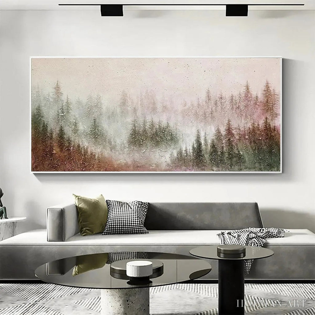 HOLMAN ART Misty Pines – Panoramic Misty Forest Landscape Oil Painting - image 5