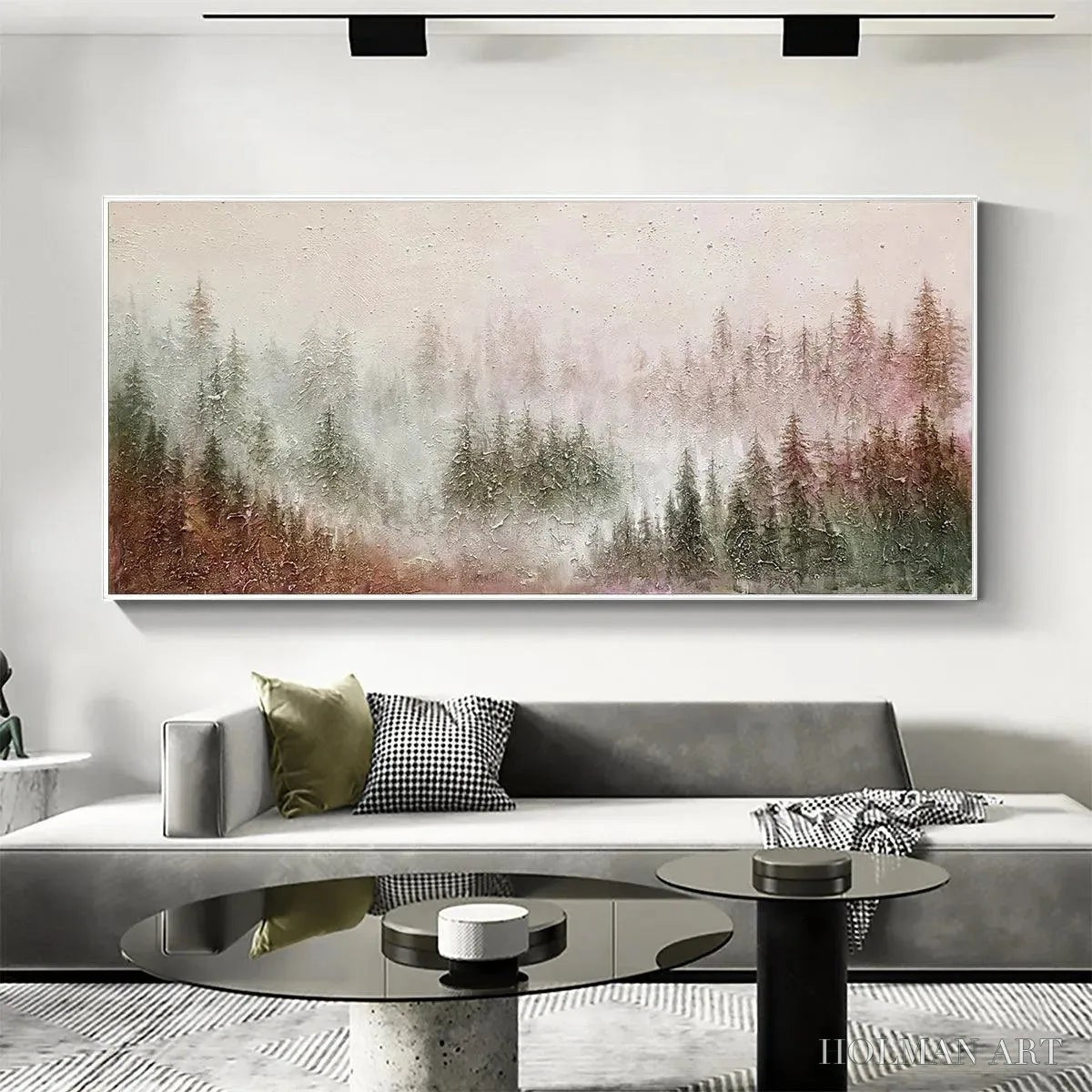 HOLMAN ART Misty Pines – Panoramic Misty Forest Landscape Oil Painting - image 5