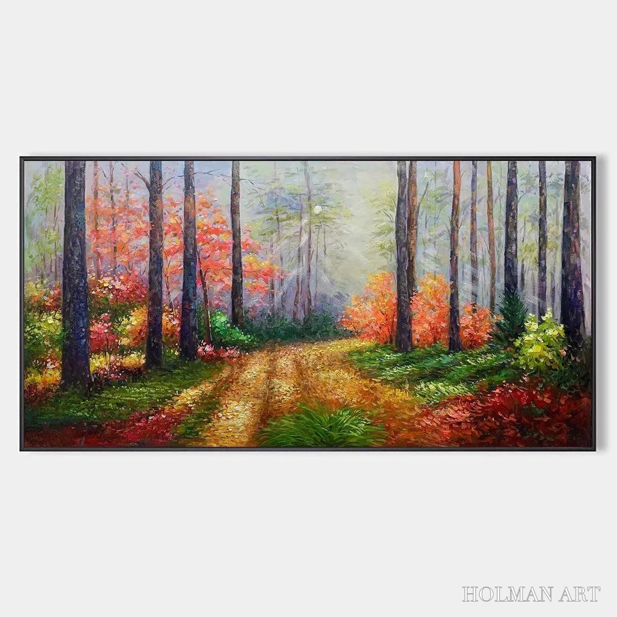 HOLMAN ART Autumn Forest Path – Panoramic Forest Landscape Painting, Autumn Colors , Nature Decor, Canvas Artwork - image 1