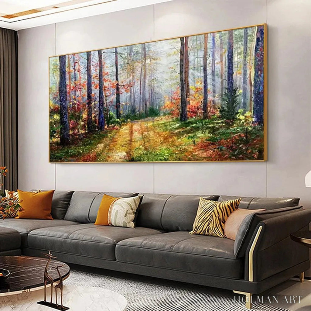 HOLMAN ART Autumn Forest Path – Panoramic Forest Landscape Painting, Autumn Colors , Nature Decor, Canvas Artwork - image 4